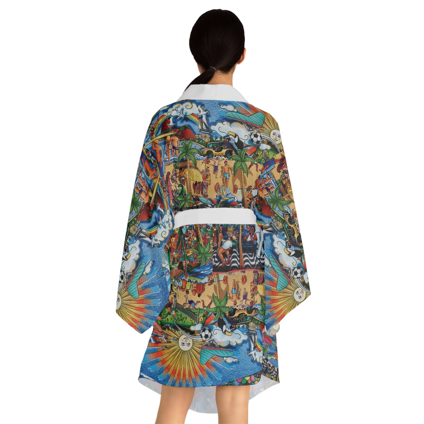 Florida Collage Artwork Floral Kimono Robe — Boho Lounge Cover-Up