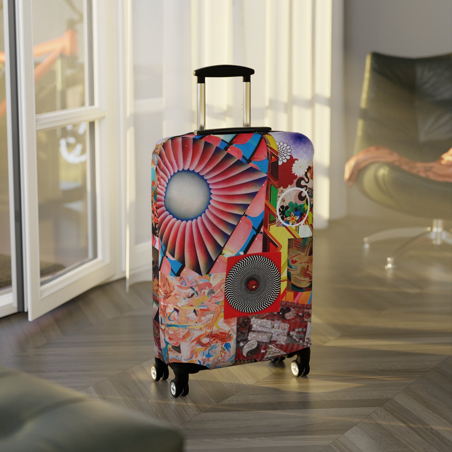 Tempest Collage Artwork Abstract Collage Luggage Cover – Colorful Retro Fan Graphic Travel Protector