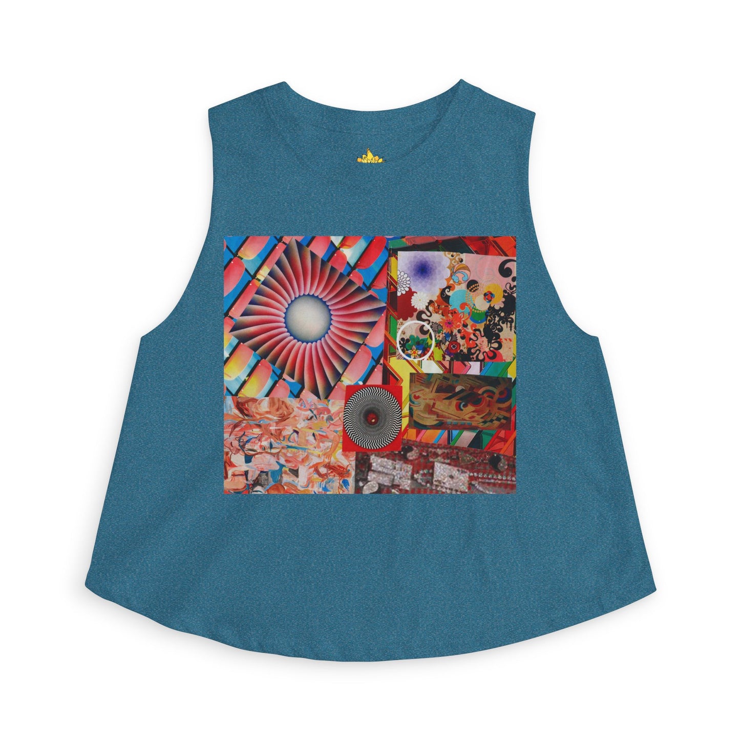 Tempest Psychedelic Collage Crop Top — Retro Sunburst Graphic Women's Tank