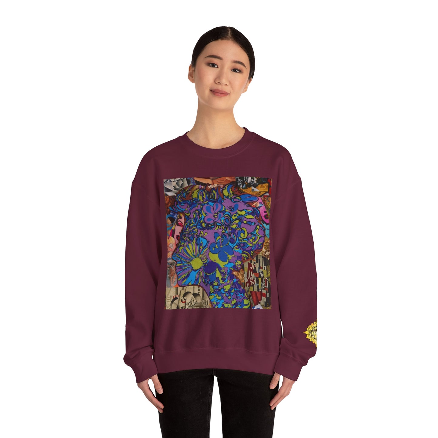 Purple Majesty Sweatshirt — Psychedelic Floral Collage Graphic