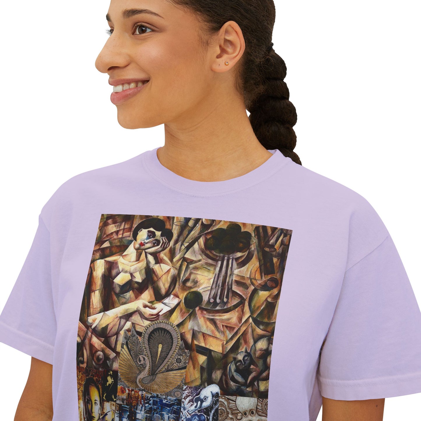 Margo Women’s Boxy Tee — Abstract Collage Art Square Print