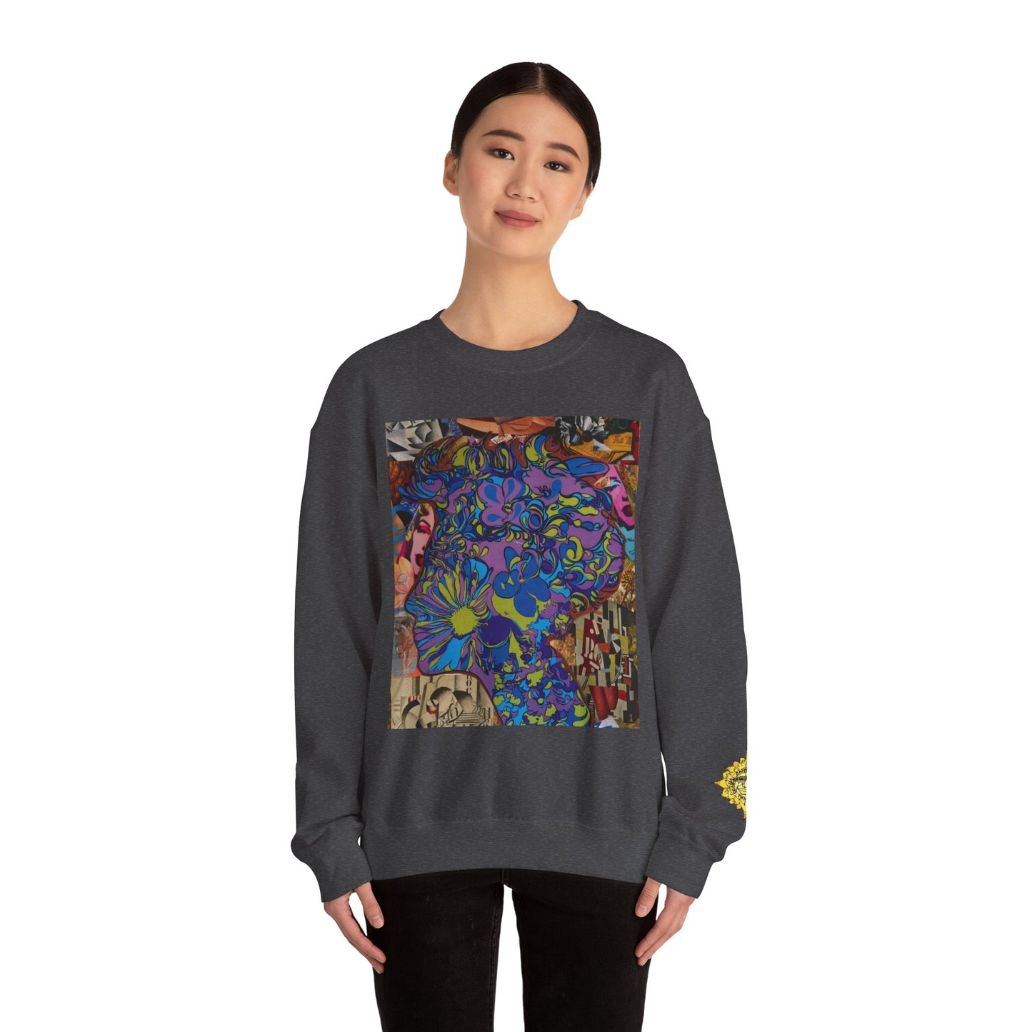 Purple Majesty Sweatshirt — Psychedelic Floral Collage Graphic