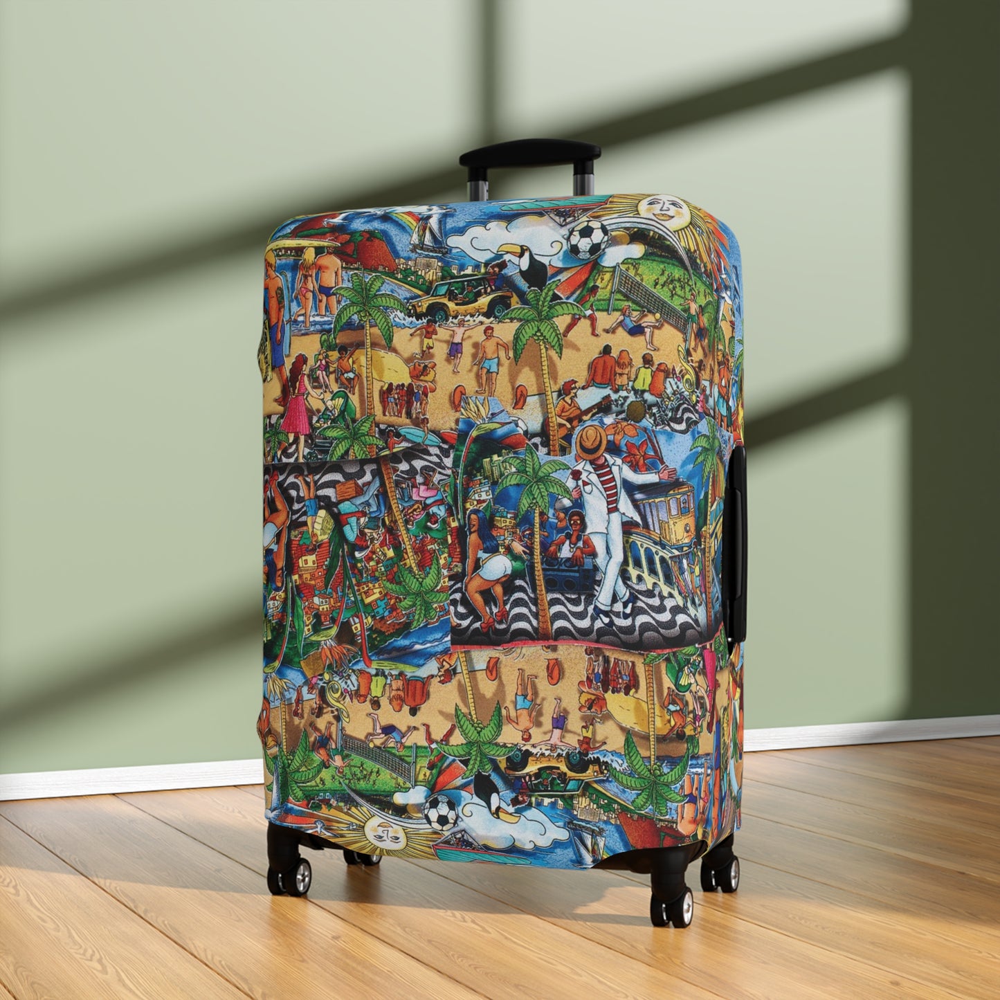 Tropical Beach Scene Luggage Cover — Colorful Island Vacation Travel Protector