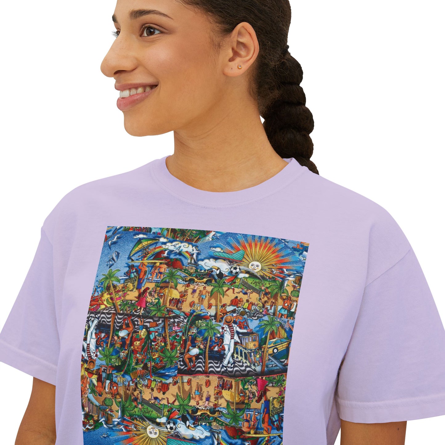 Florida Collage Artwork Women’s Boxy Tee — Abstract Collage Art Square Print
