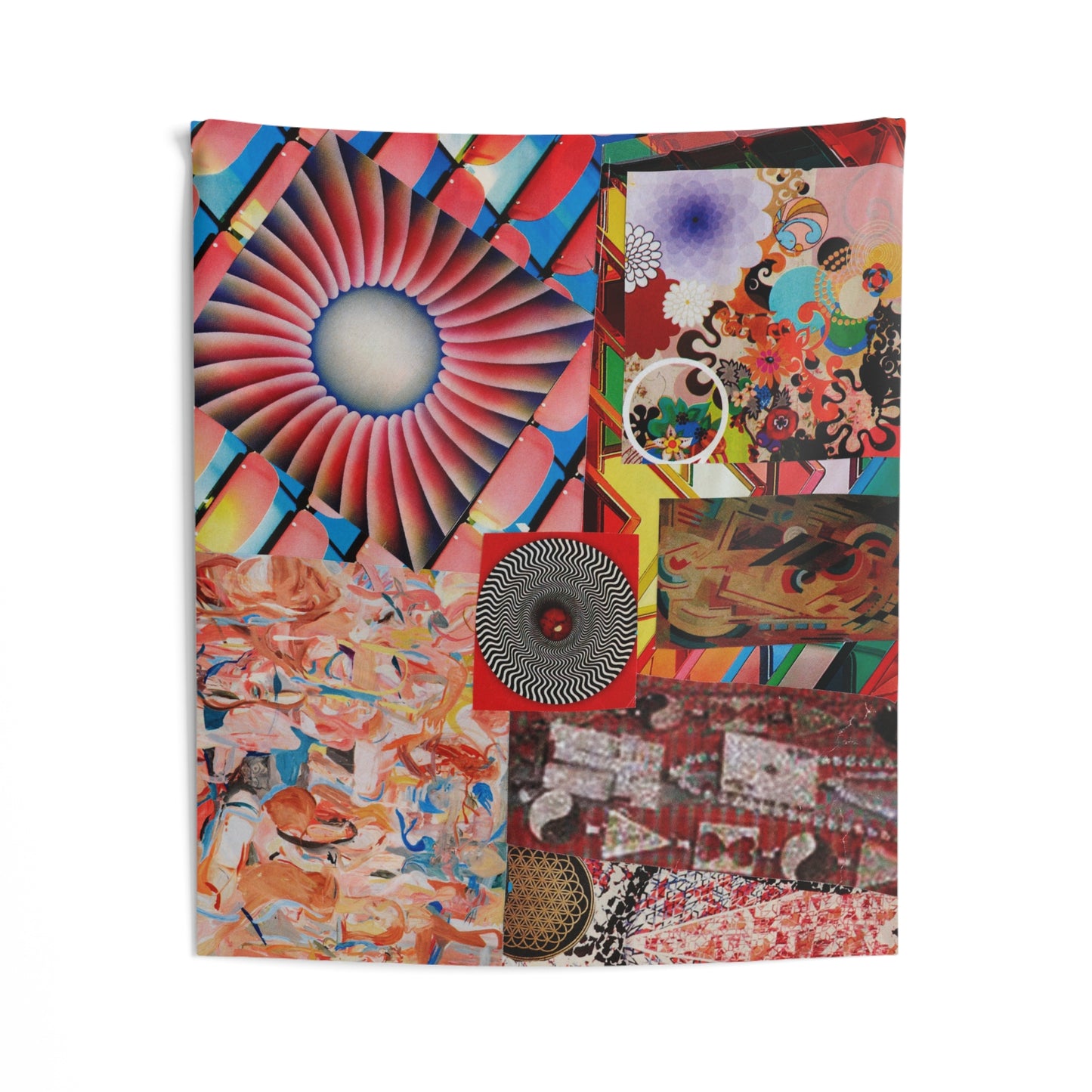 Tempest Collage Artwork Psychedelic Collage Indoor Wall Tapestry — Retro Geometric & Floral Art