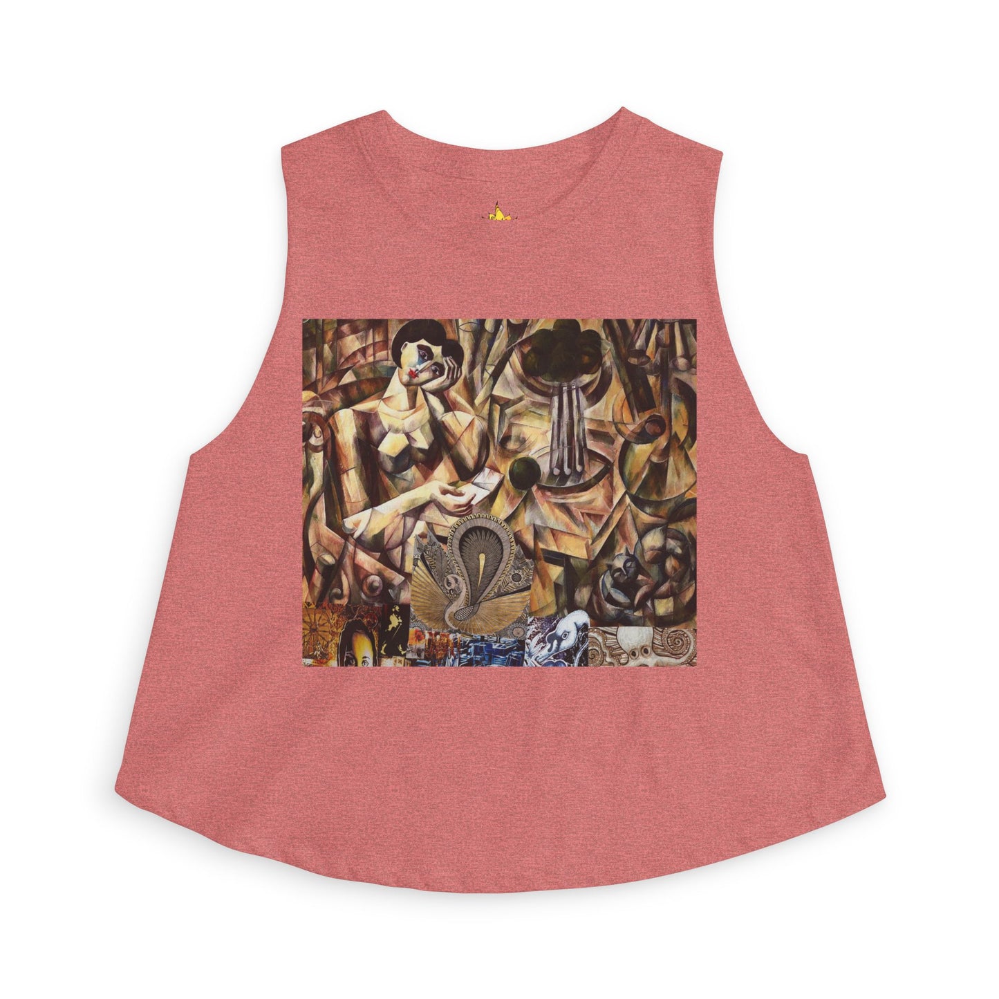Margo Abstract Vintage Collage Crop Top — Boho Artistic Women's Tank