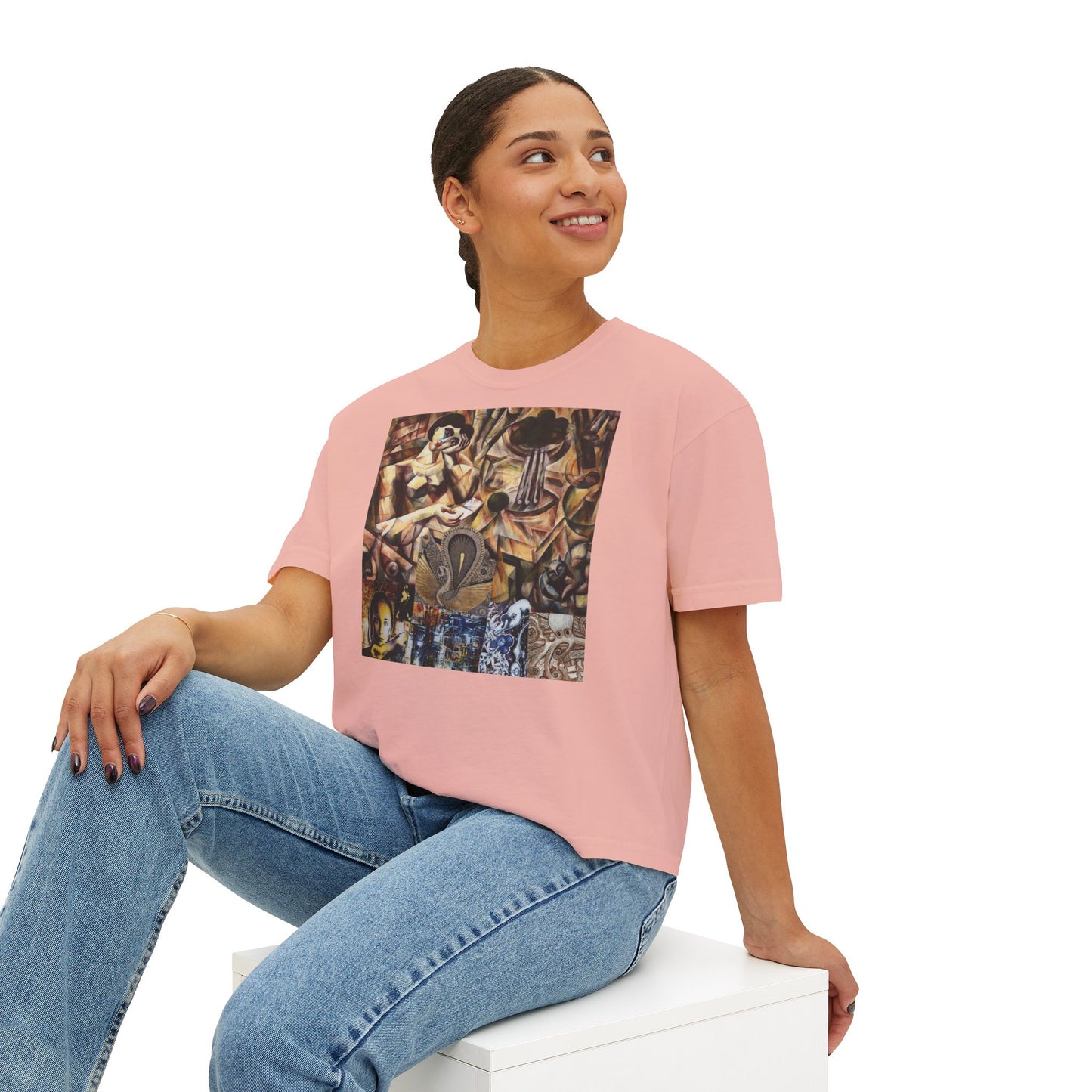 Margo Women’s Boxy Tee — Abstract Collage Art Square Print