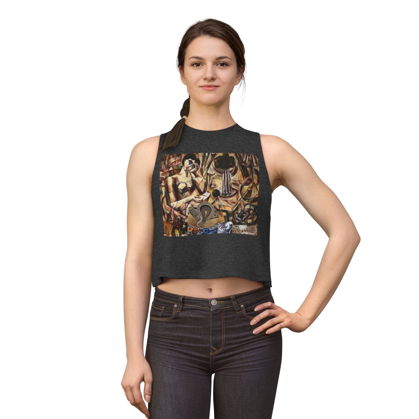 Margo Abstract Vintage Collage Crop Top — Boho Artistic Women's Tank