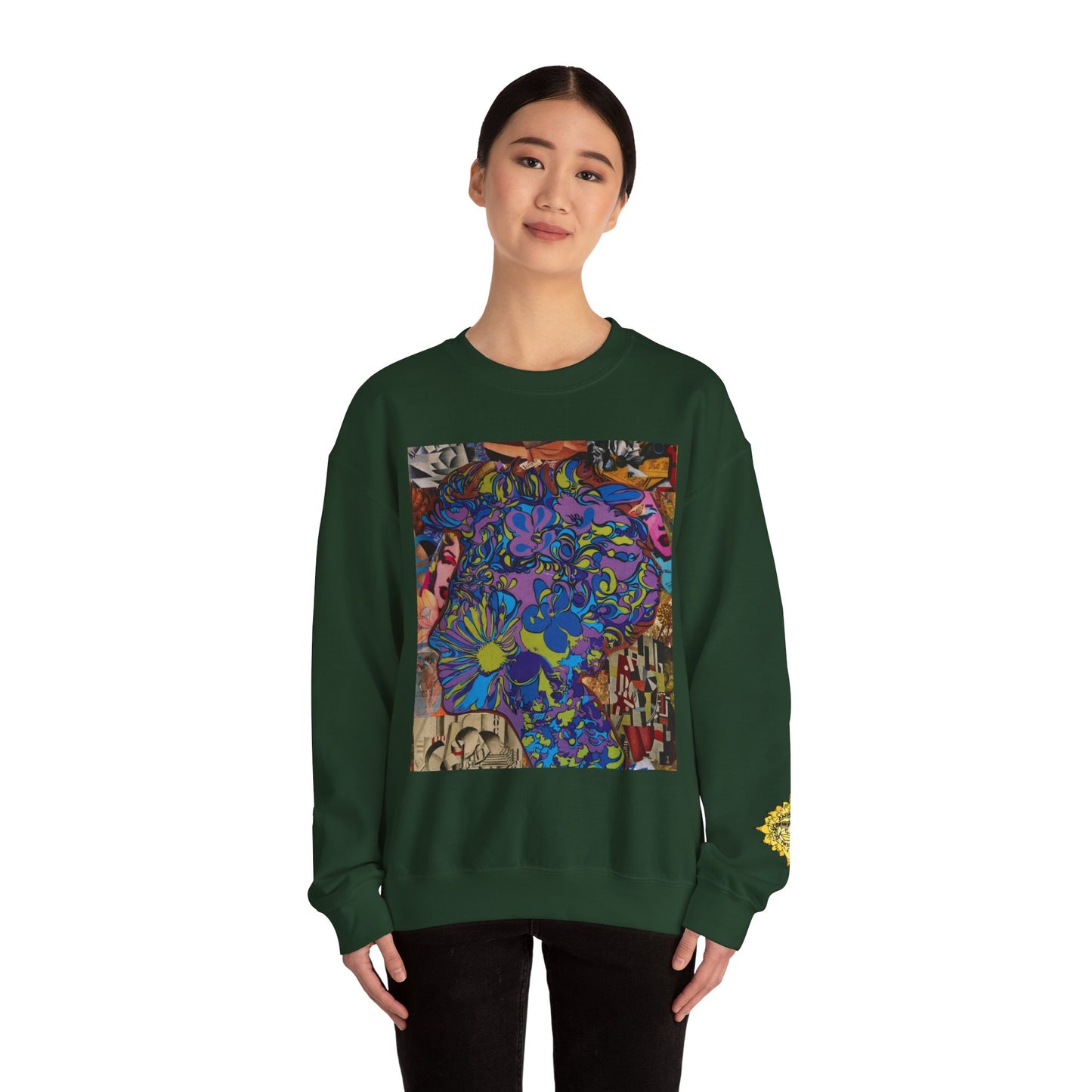 Purple Majesty Sweatshirt — Psychedelic Floral Collage Graphic
