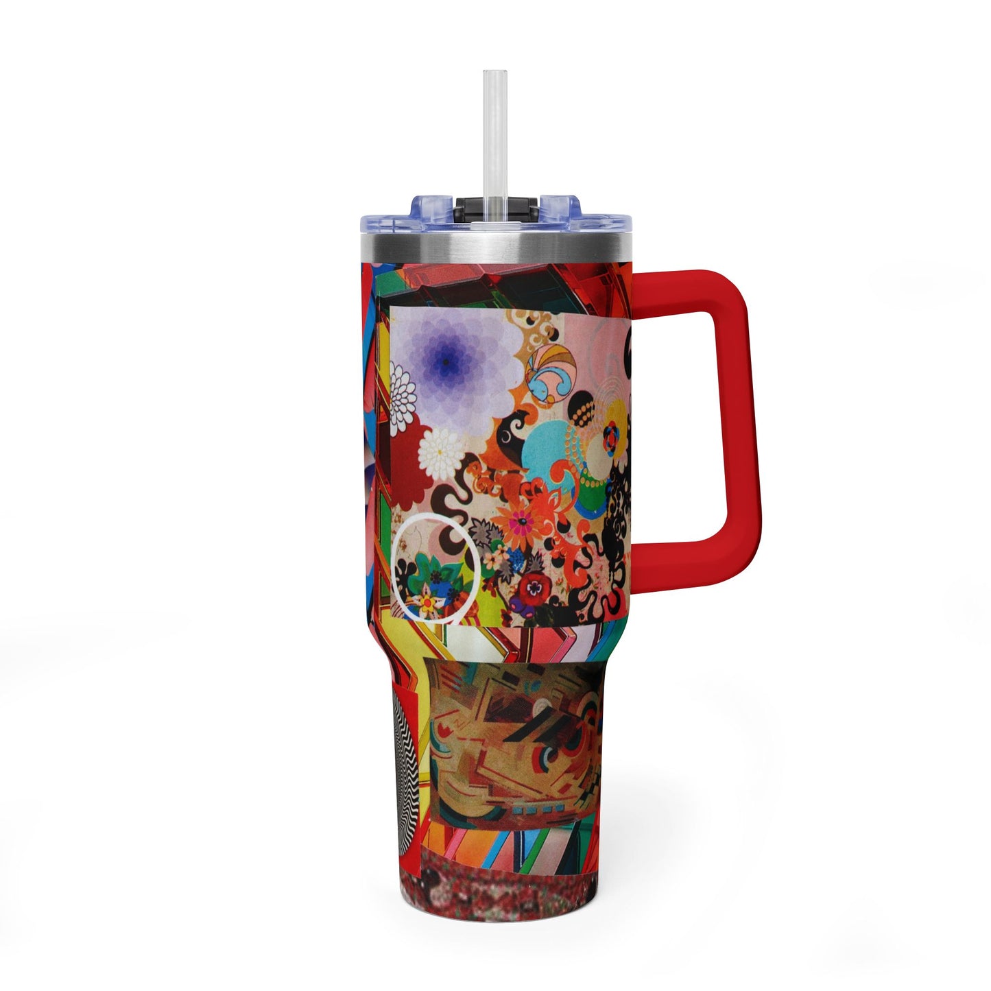 Tempest Collage Artwork 40oz Vacuum Tumbler – Colorful Kaleidoscope Floral Insulated Travel Mug