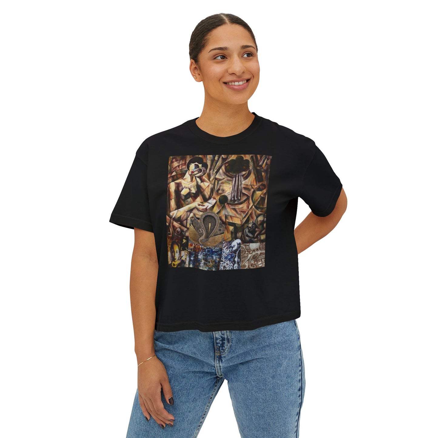 Margo Women’s Boxy Tee — Abstract Collage Art Square Print