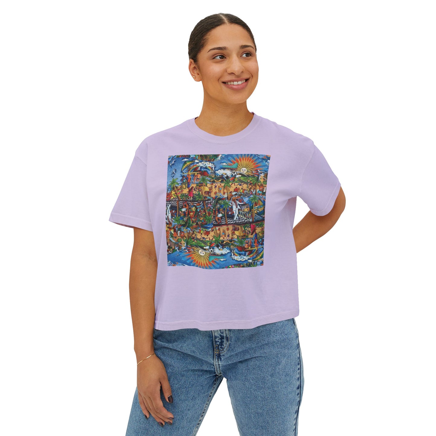 Florida Collage Artwork Women’s Boxy Tee — Abstract Collage Art Square Print