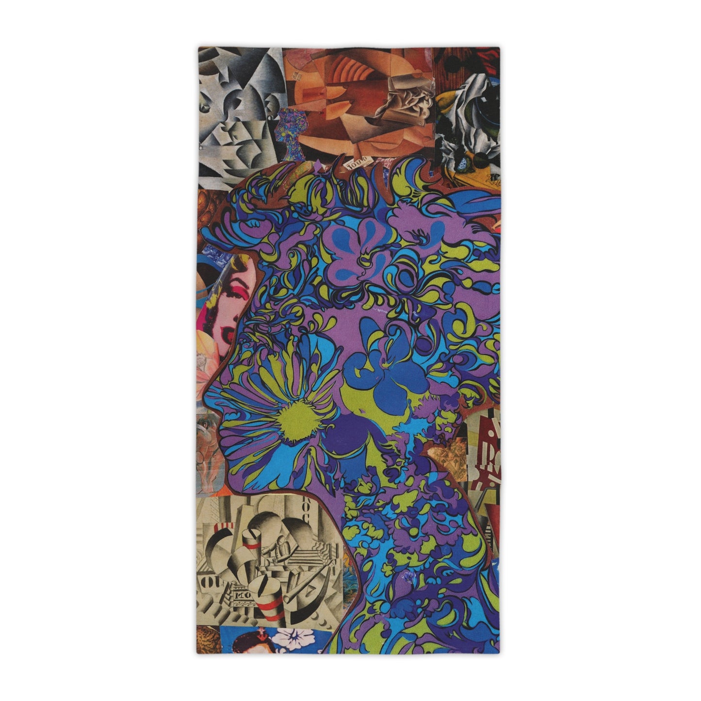 Majesty Psychedelic Floral Beach Towel — Retro Collage Hippie Wave Design