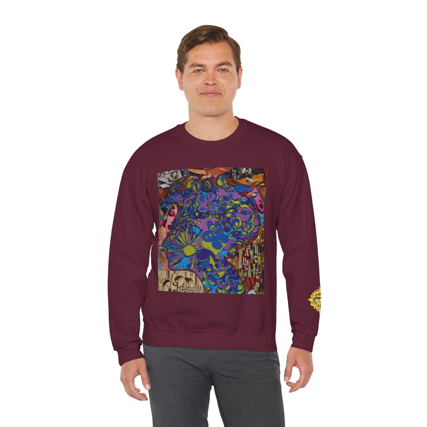 Purple Majesty Sweatshirt — Psychedelic Floral Collage Graphic