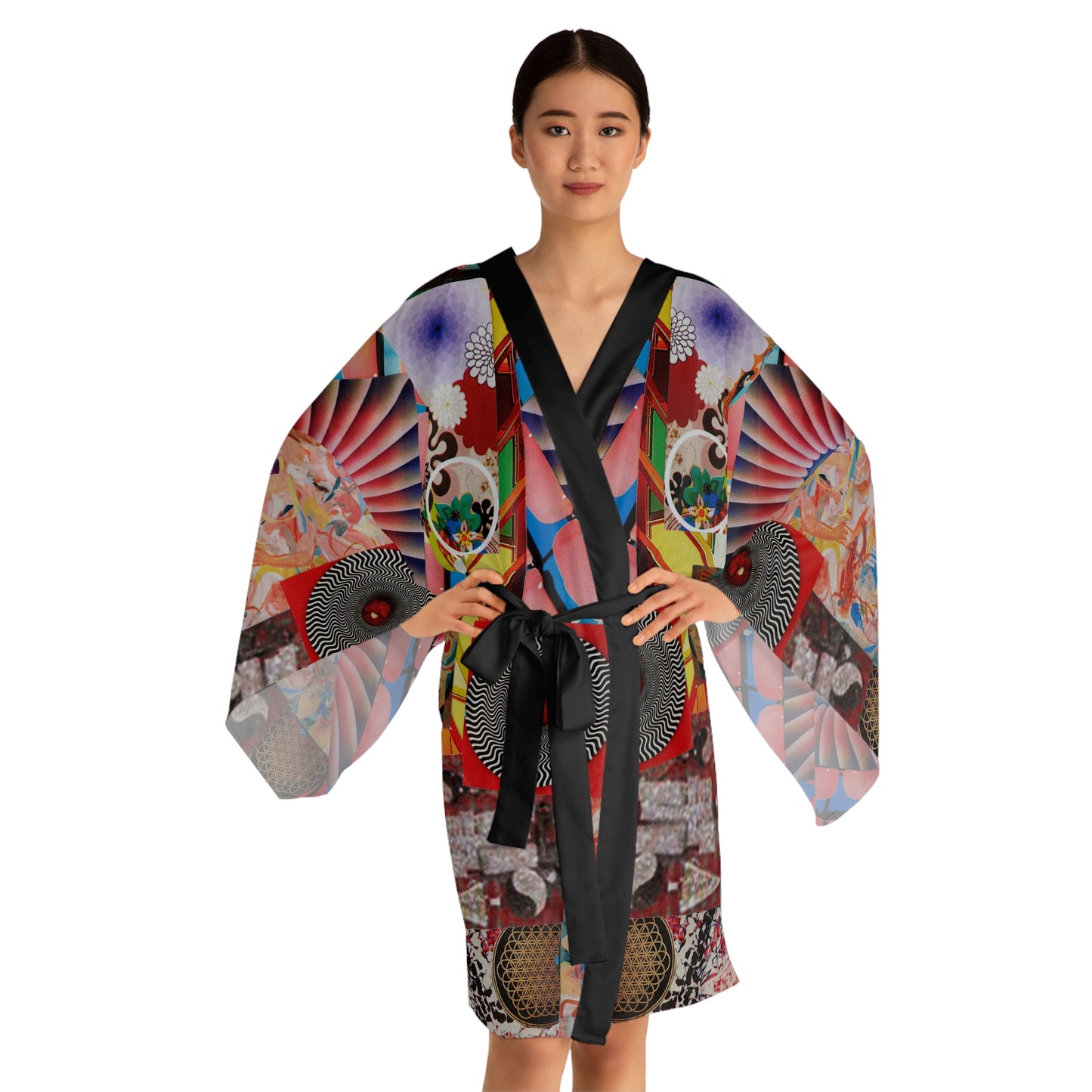 TEMPEST Collage Artwork Floral Kimono Robe — Boho Lounge Cover-Up