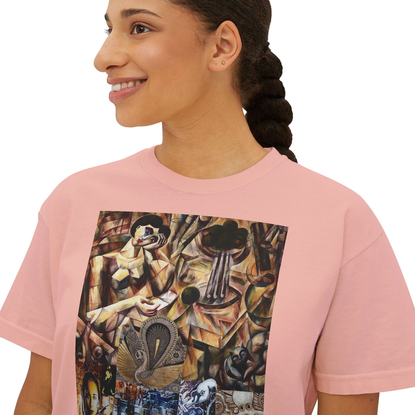Margo Women’s Boxy Tee — Abstract Collage Art Square Print