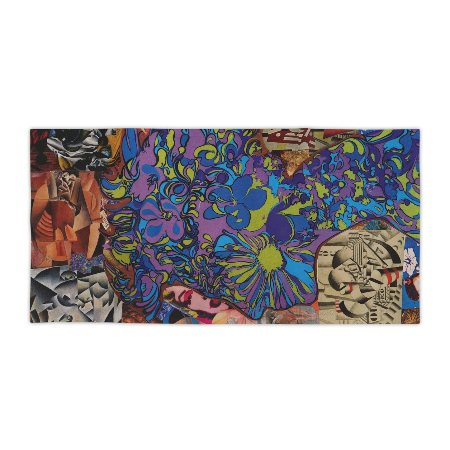 Majesty Psychedelic Floral Beach Towel — Retro Collage Hippie Wave Design