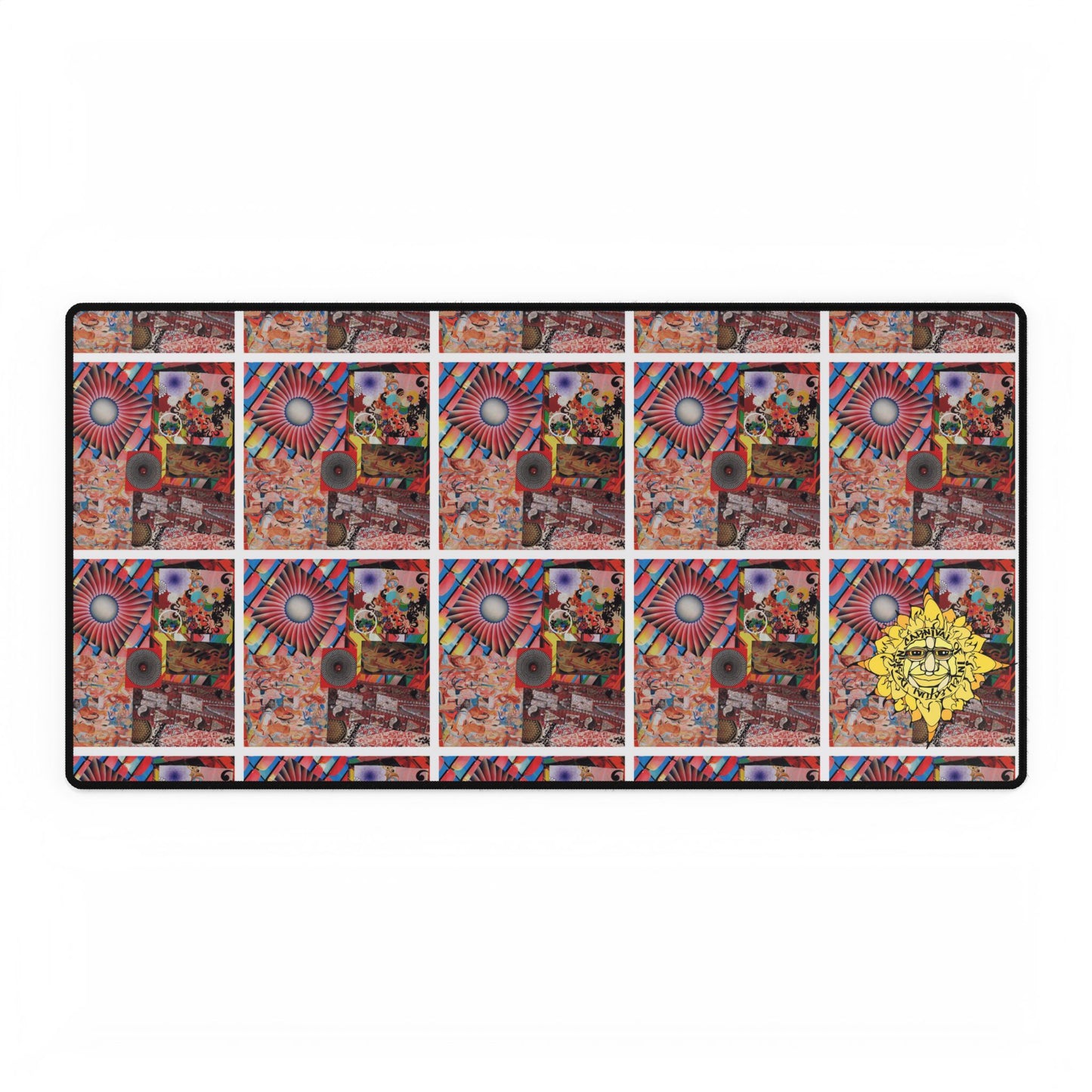 TEMPEST Collage Artwork Desk Mat — Retro Sun Pattern Gaming Mouse Pad