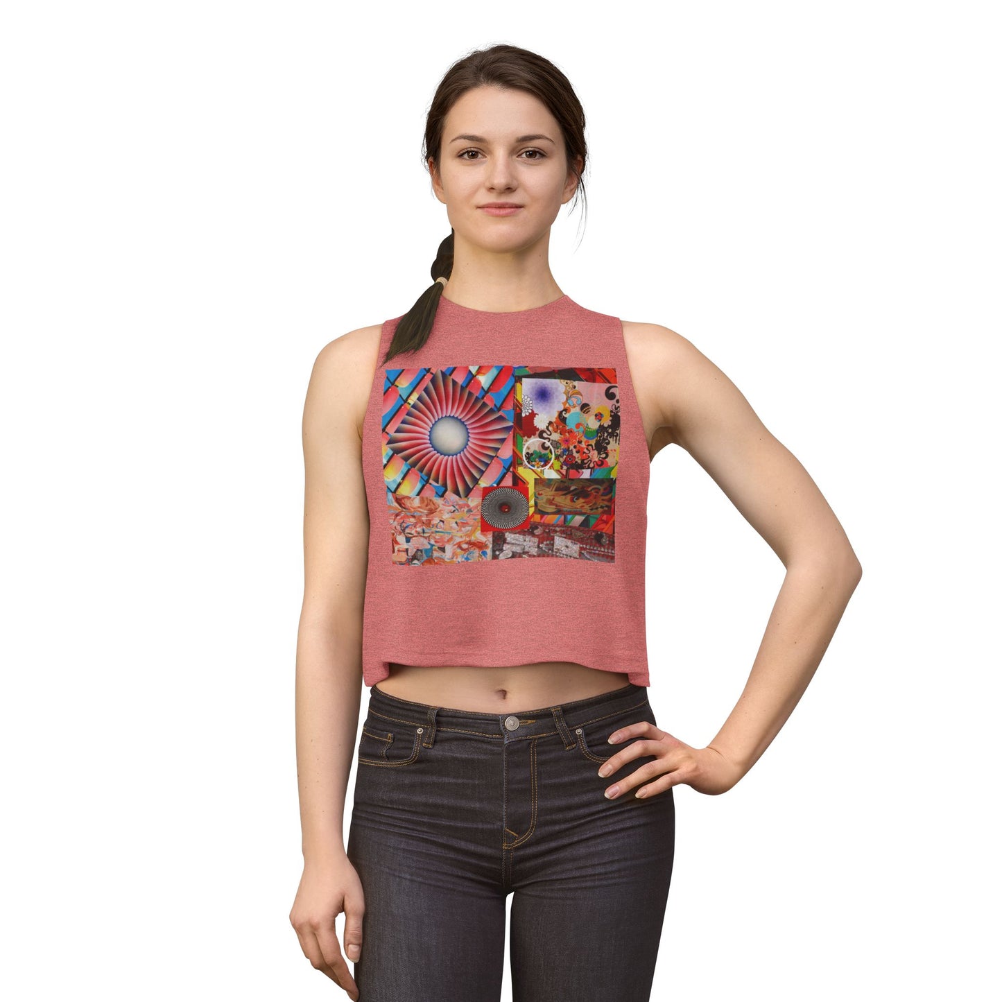 Tempest Psychedelic Collage Crop Top — Retro Sunburst Graphic Women's Tank