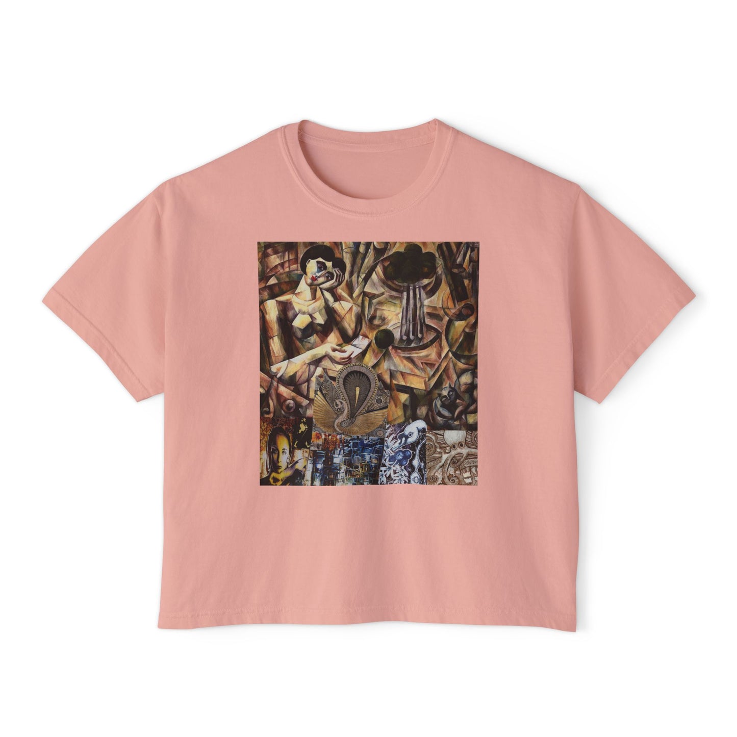Margo Women’s Boxy Tee — Abstract Collage Art Square Print