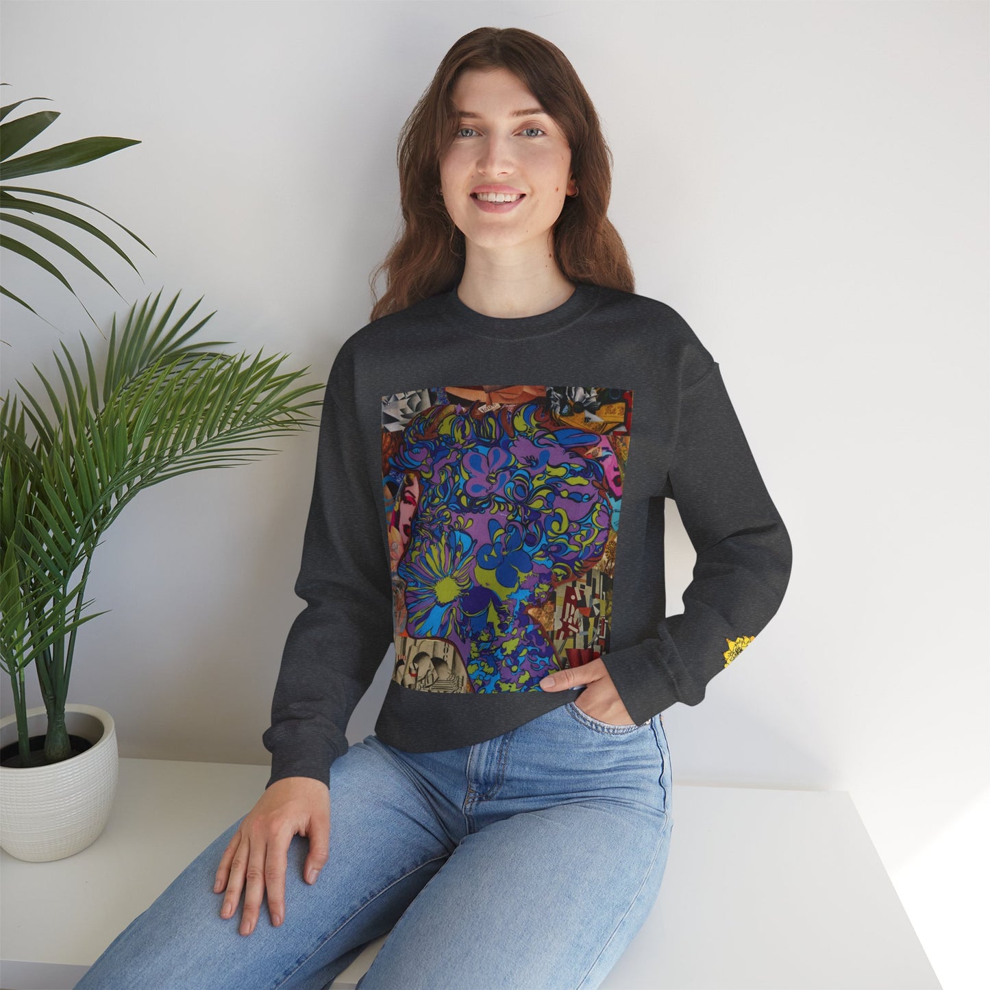 Purple Majesty Sweatshirt — Psychedelic Floral Collage Graphic
