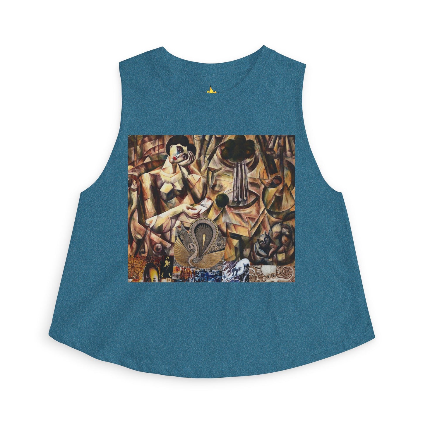 Margo Abstract Vintage Collage Crop Top — Boho Artistic Women's Tank