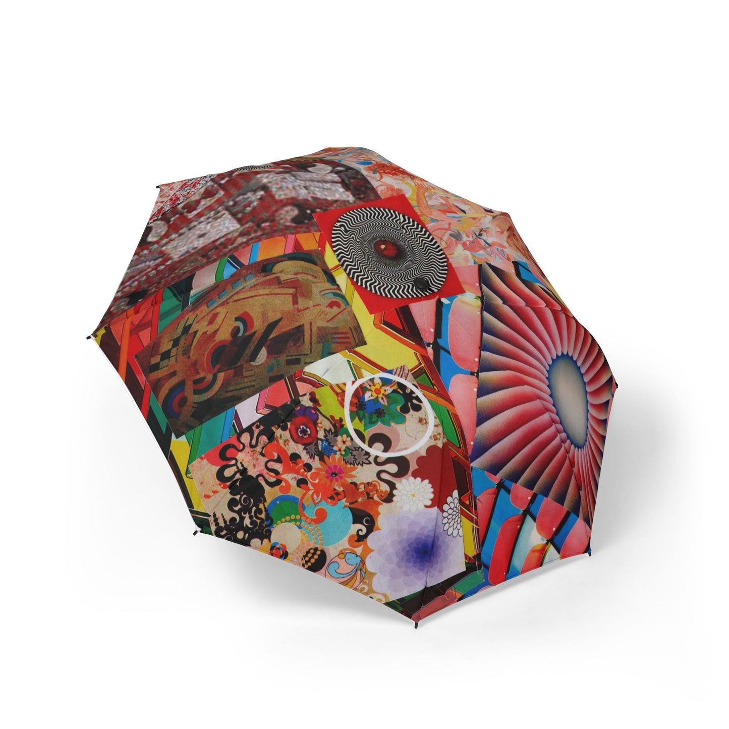Tempest Collage Artwork Foldable Art Print Umbrella — Colorful Abstract Collage Design, Semi-Automatic Compact Travel Umbrella