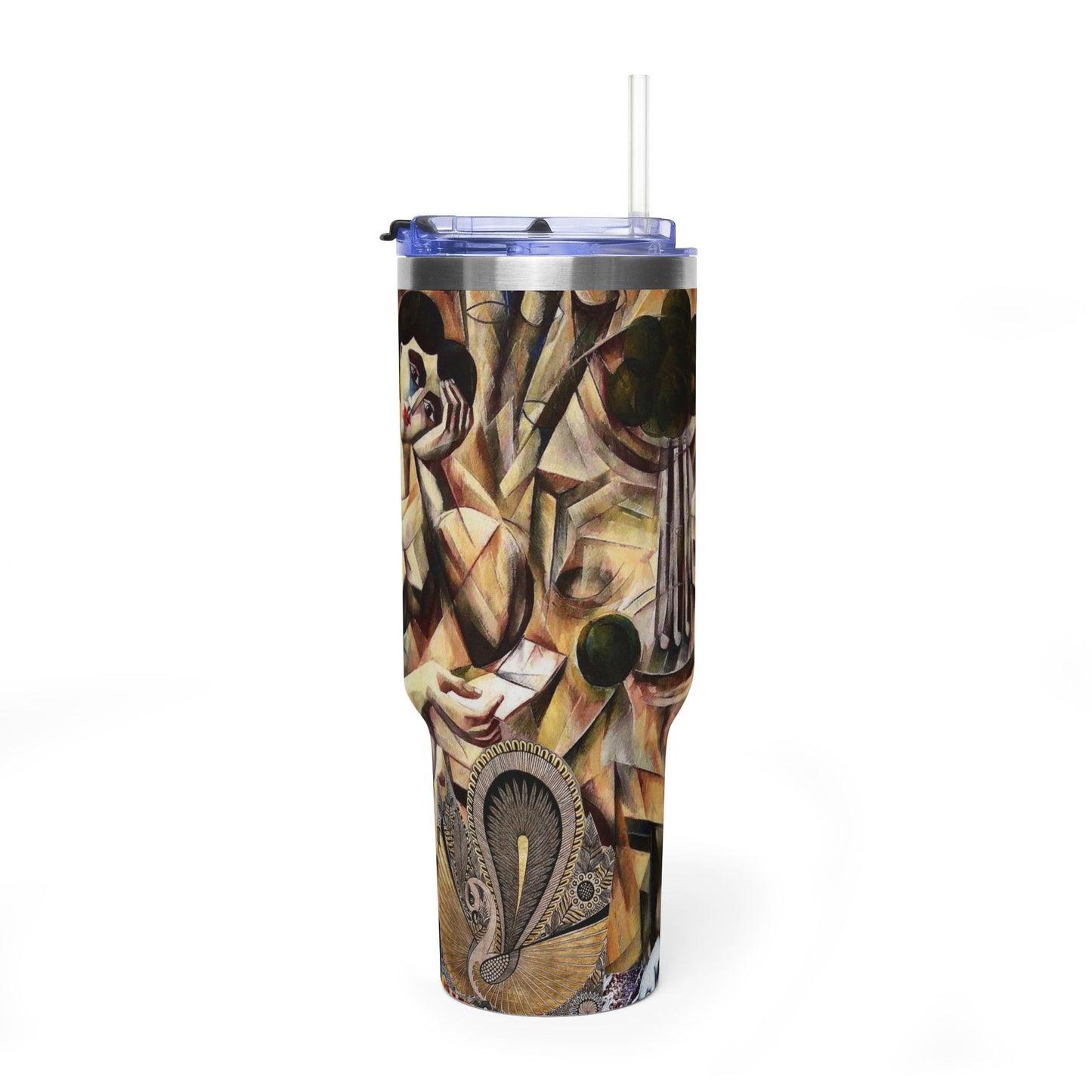 Margo Collage Artwork 40oz Vacuum Tumbler — Cubist Vintage Lady Art Insulated Travel Mug