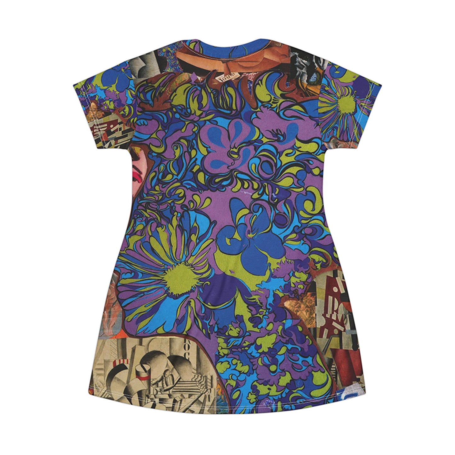 Purple Majesty Psychedelic Retro T‑Shirt Dress
