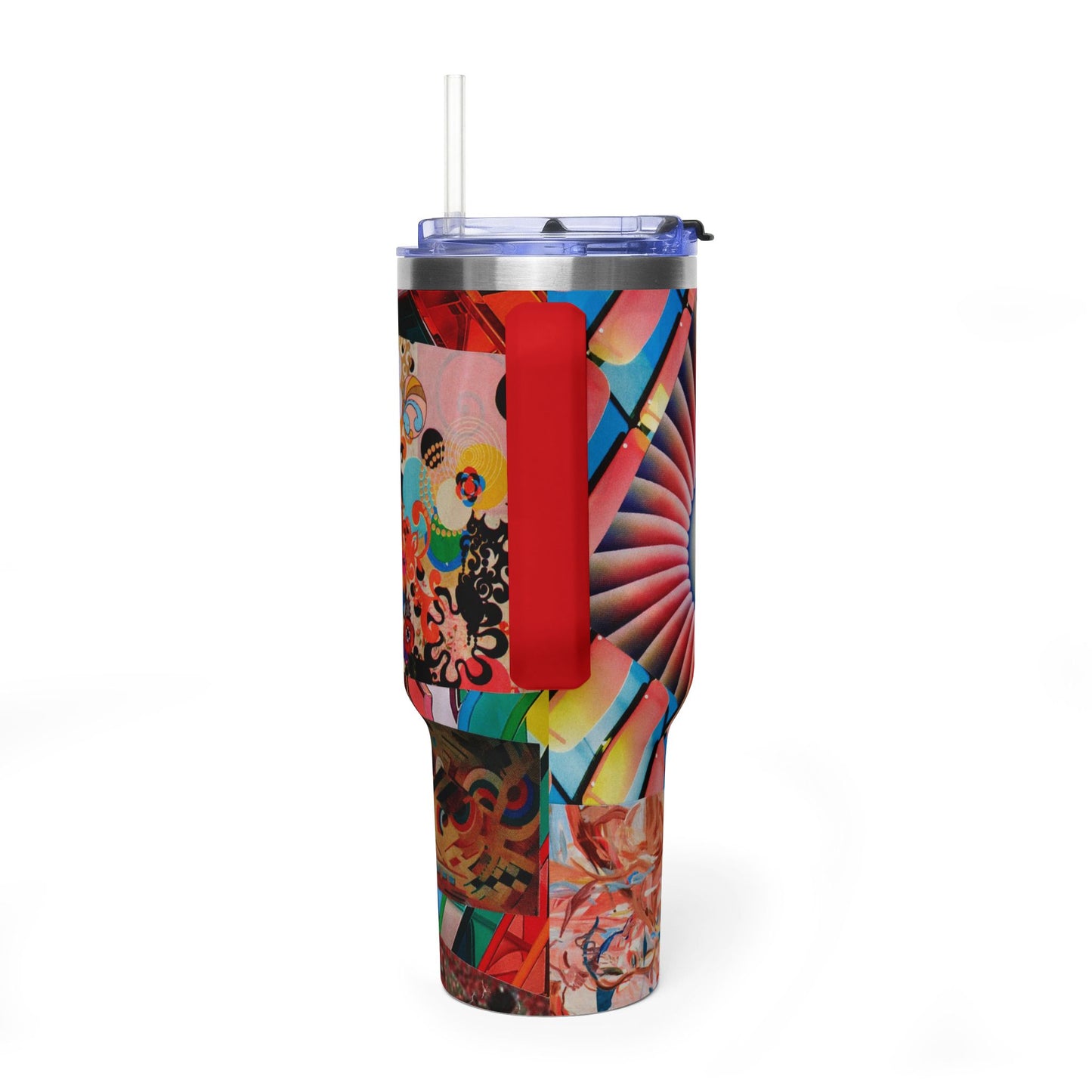 Tempest Collage Artwork 40oz Vacuum Tumbler – Colorful Kaleidoscope Floral Insulated Travel Mug