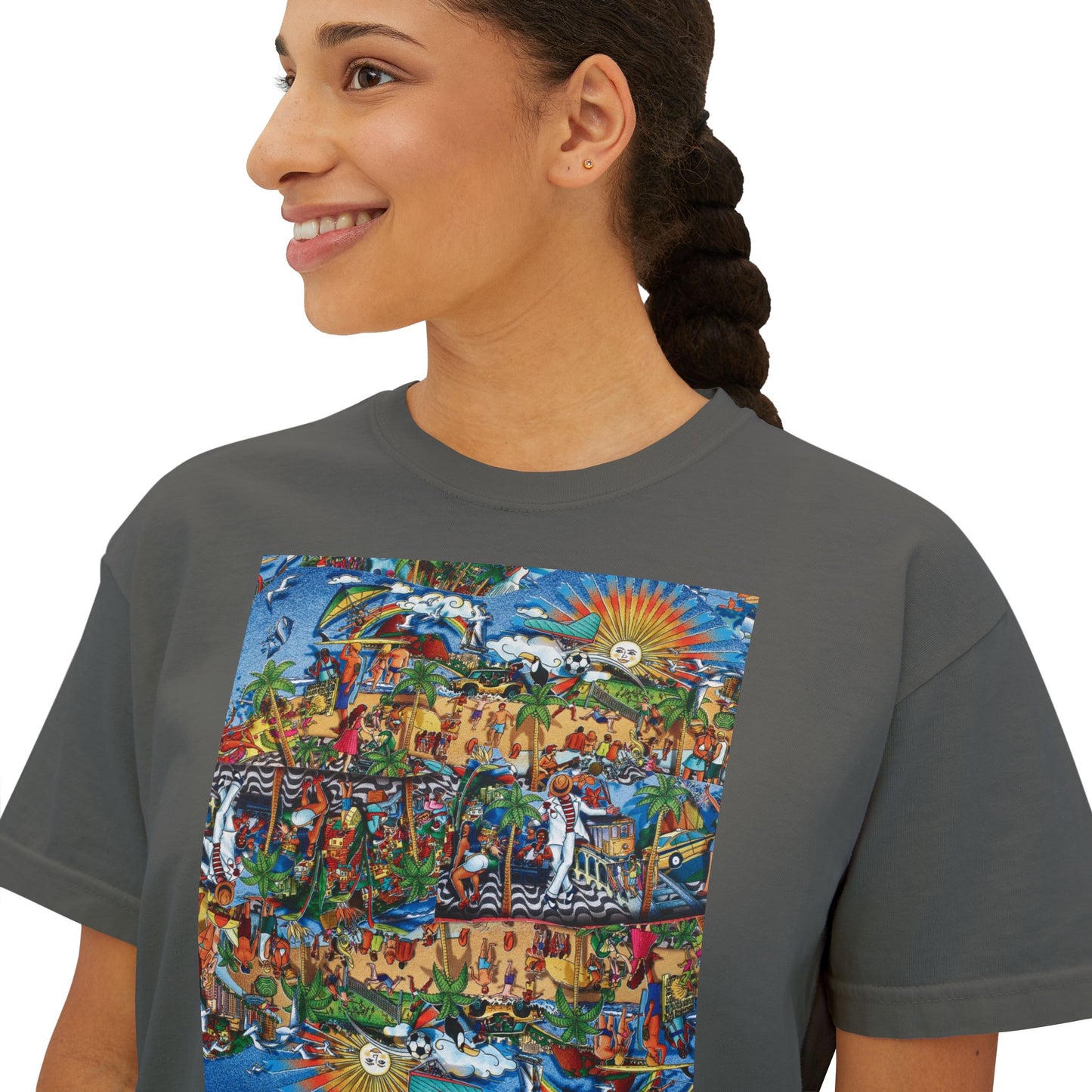 Florida Collage Artwork Women’s Boxy Tee — Abstract Collage Art Square Print