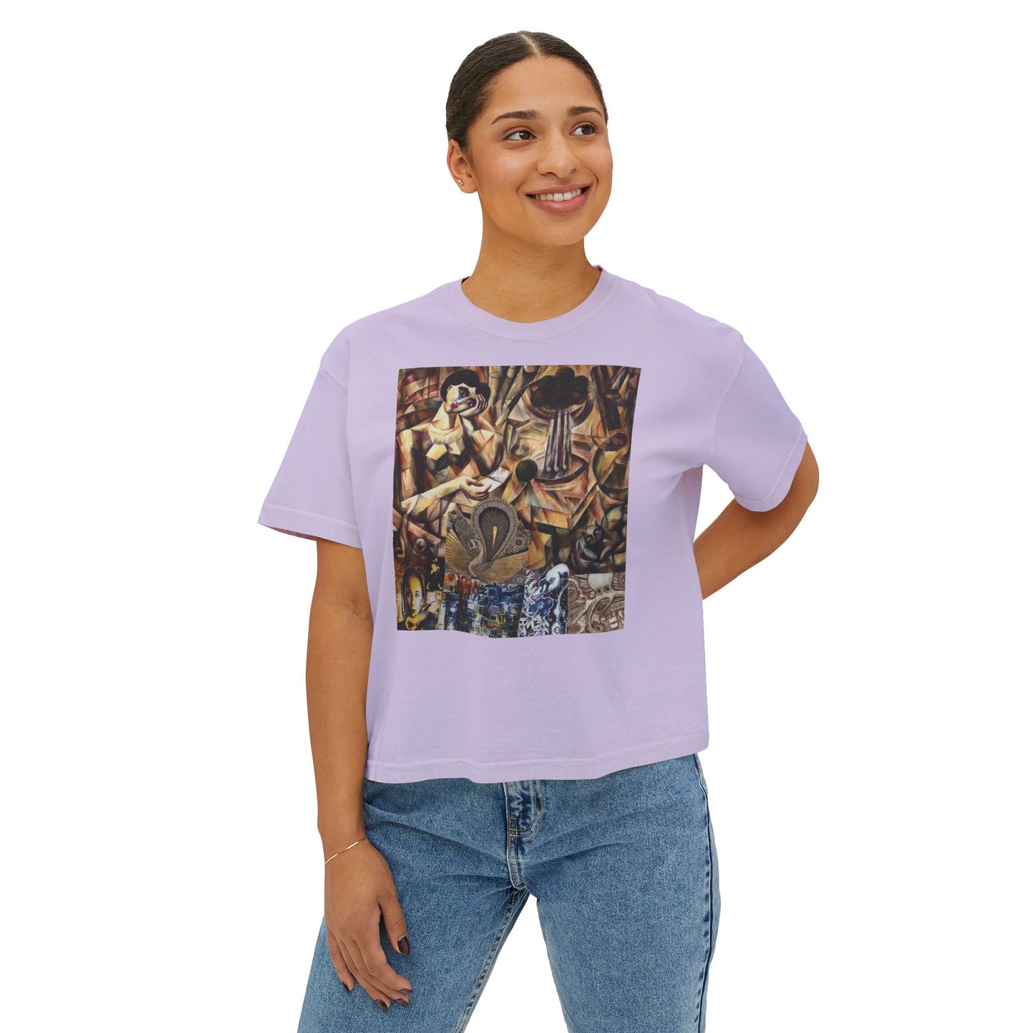 Margo Women’s Boxy Tee — Abstract Collage Art Square Print
