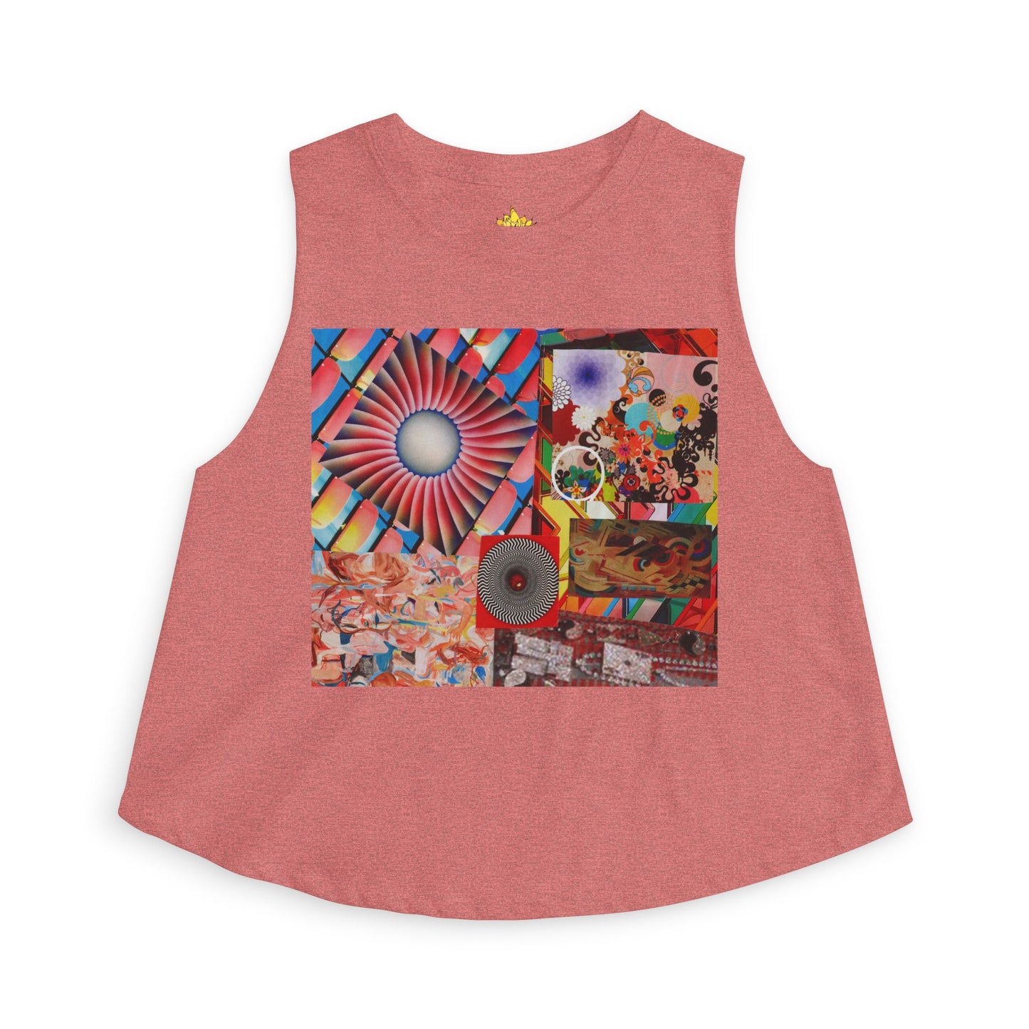 Tempest Psychedelic Collage Crop Top — Retro Sunburst Graphic Women's Tank
