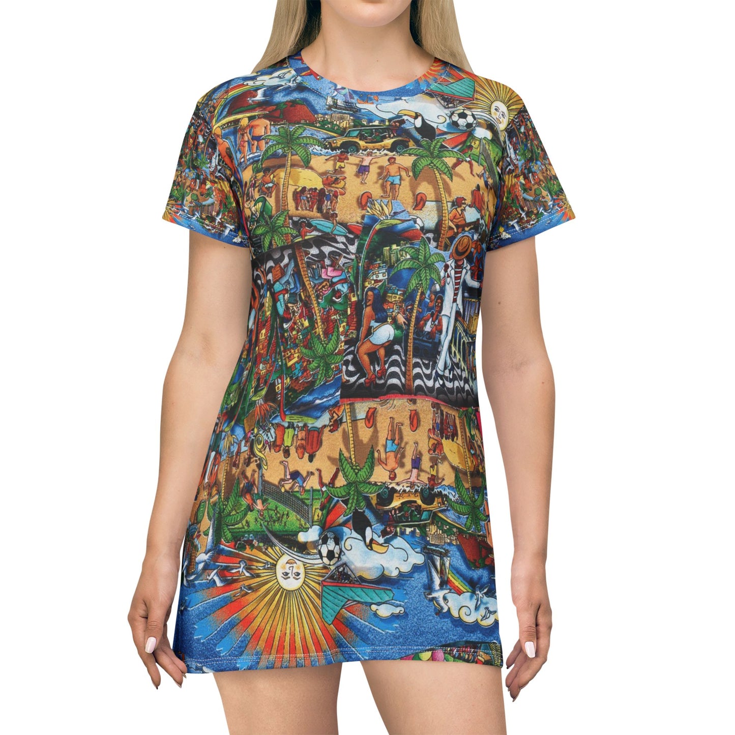 Florida Psychedelic Retro T‑Shirt Dress — Vibrant Retro Abstract All‑Over Print