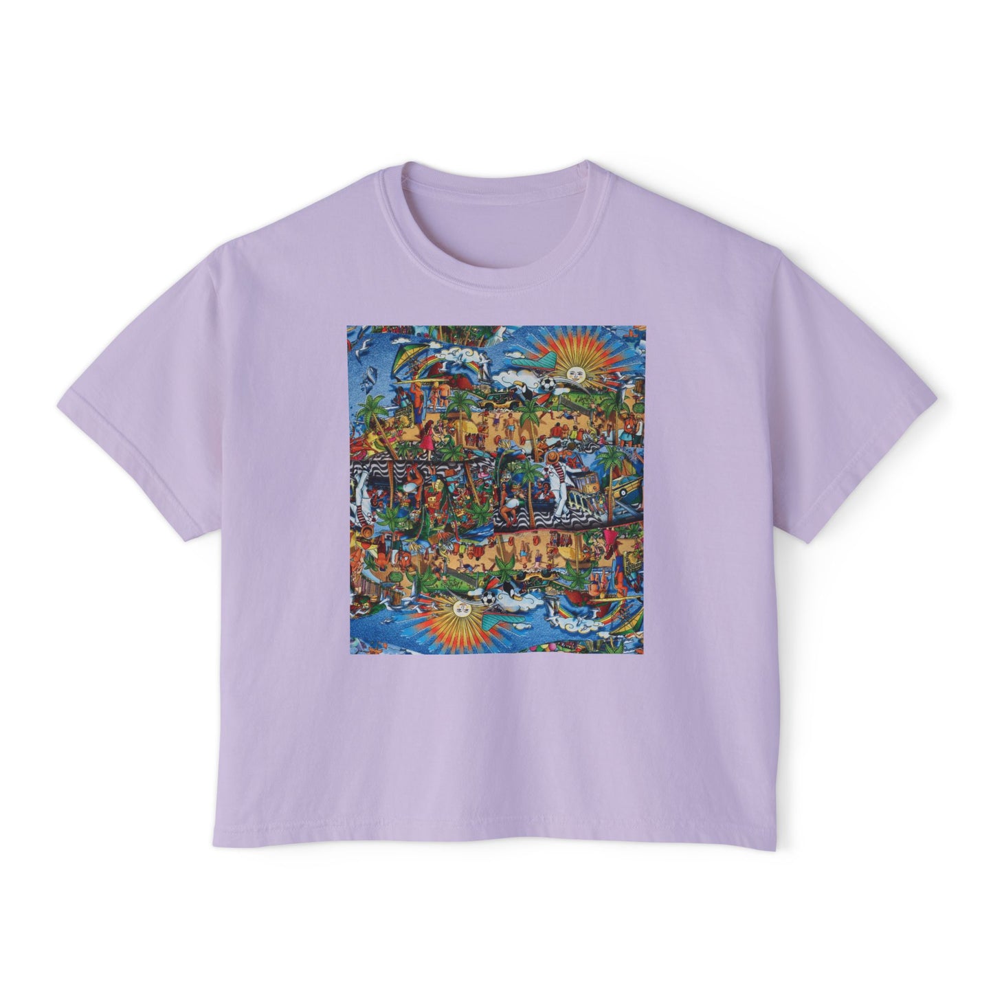 Florida Collage Artwork Women’s Boxy Tee — Abstract Collage Art Square Print