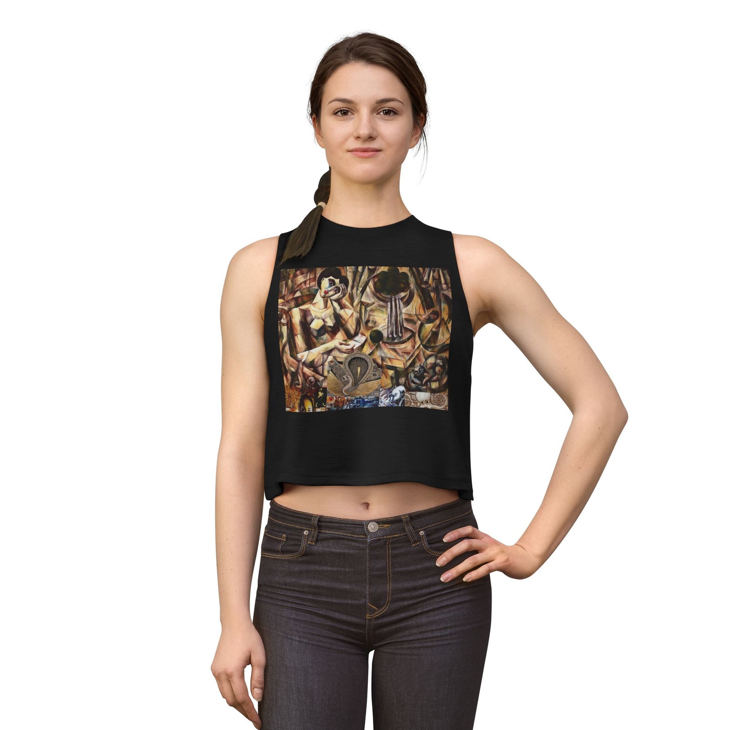 Margo Abstract Vintage Collage Crop Top — Boho Artistic Women's Tank