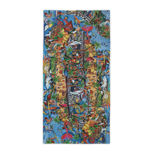 Florida Tropical Collage Beach Towel — Vibrant Nautical Resort Print for Summer, Pool & Vacation