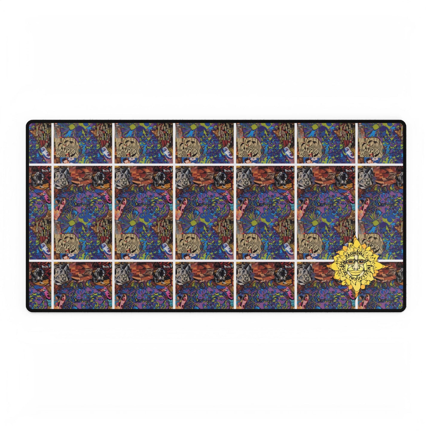 Purple Majesty Collage Artwork Mosaic Desk Mat— Floral Sun Accent Large Mousepad