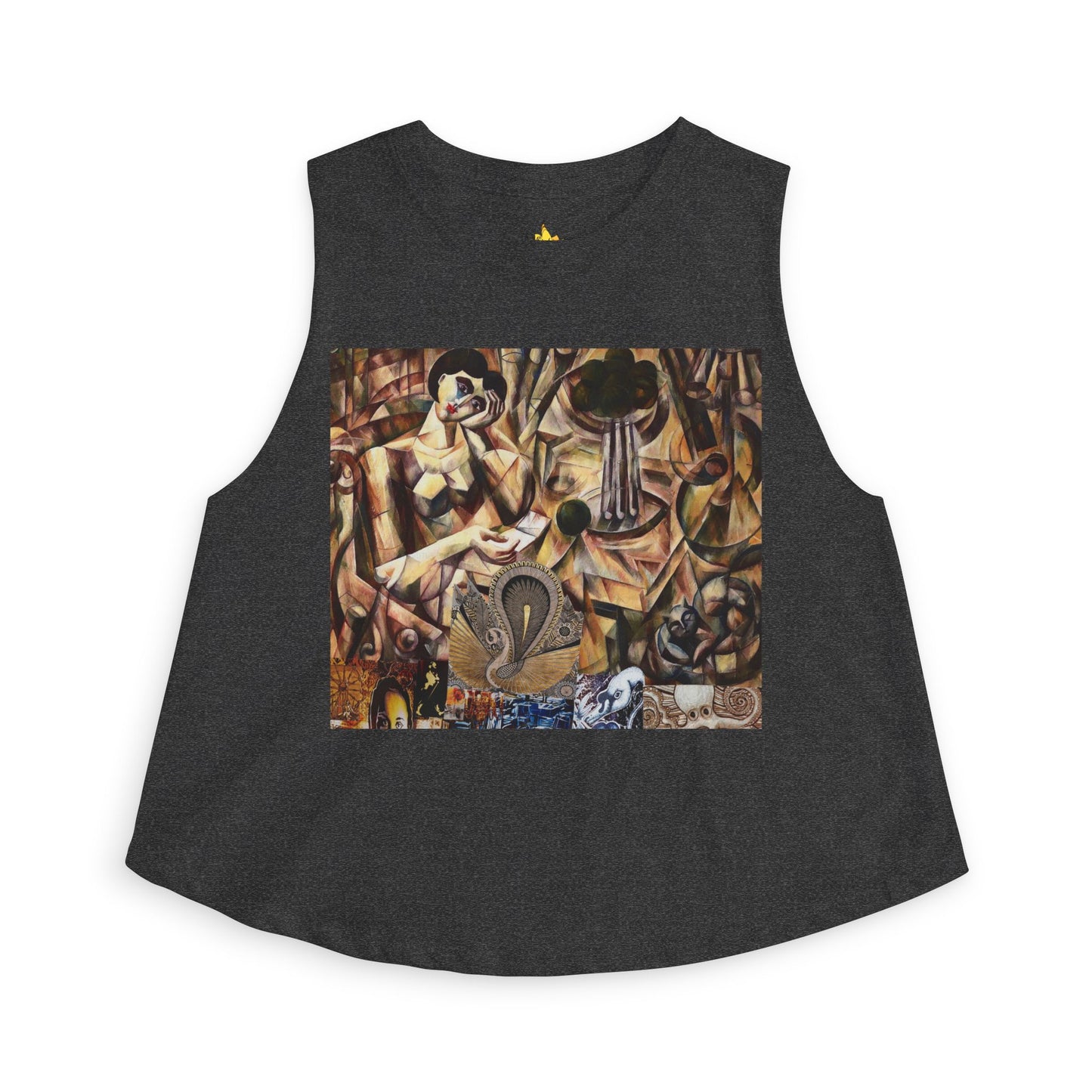 Margo Abstract Vintage Collage Crop Top — Boho Artistic Women's Tank