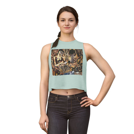 Margo Abstract Vintage Collage Crop Top — Boho Artistic Women's Tank