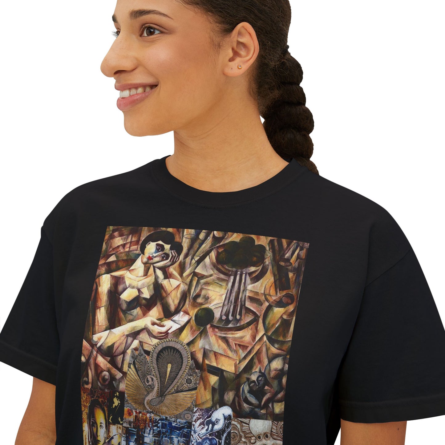 Margo Women’s Boxy Tee — Abstract Collage Art Square Print