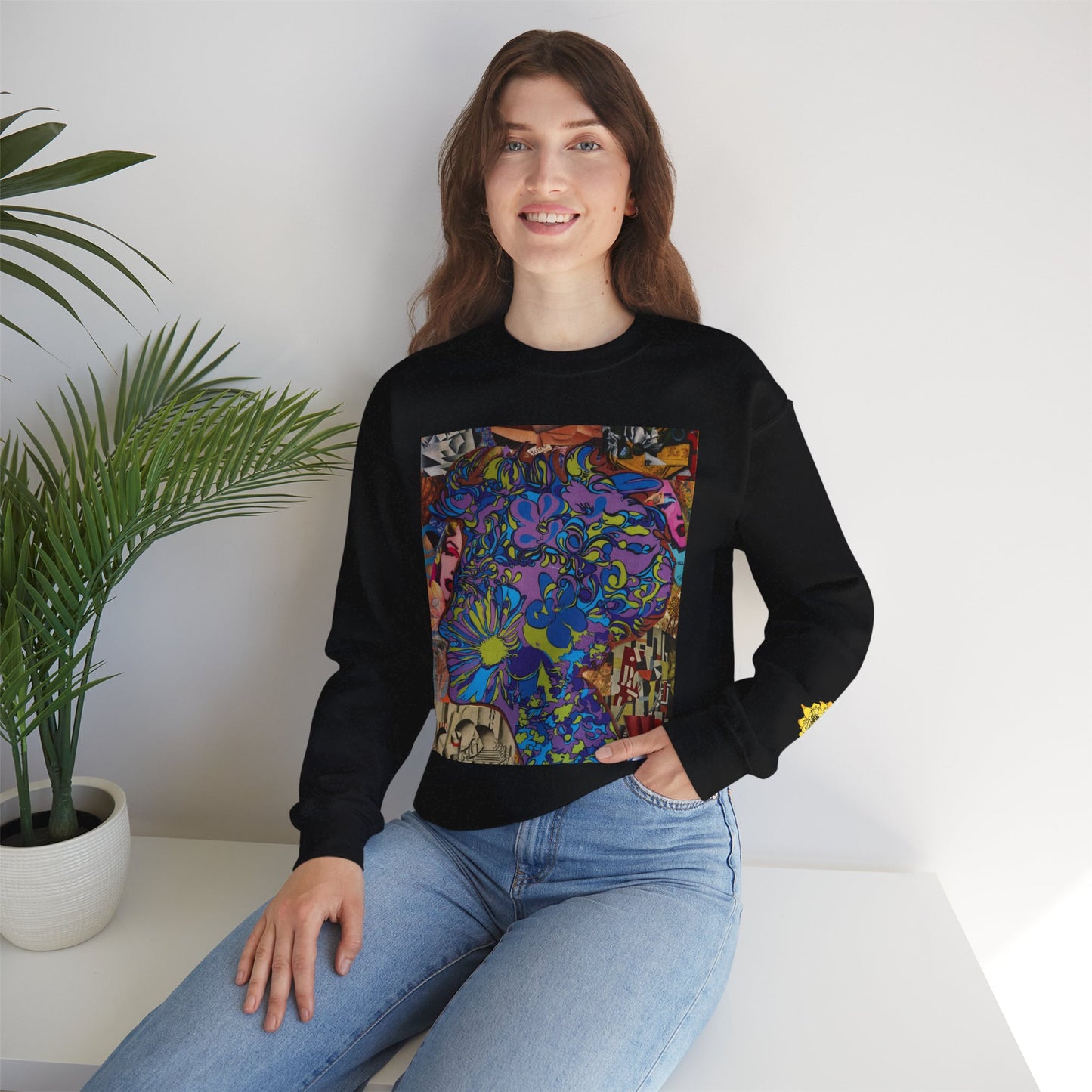 Purple Majesty Sweatshirt — Psychedelic Floral Collage Graphic