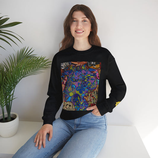 Purple Majesty Sweatshirt — Psychedelic Floral Collage Graphic