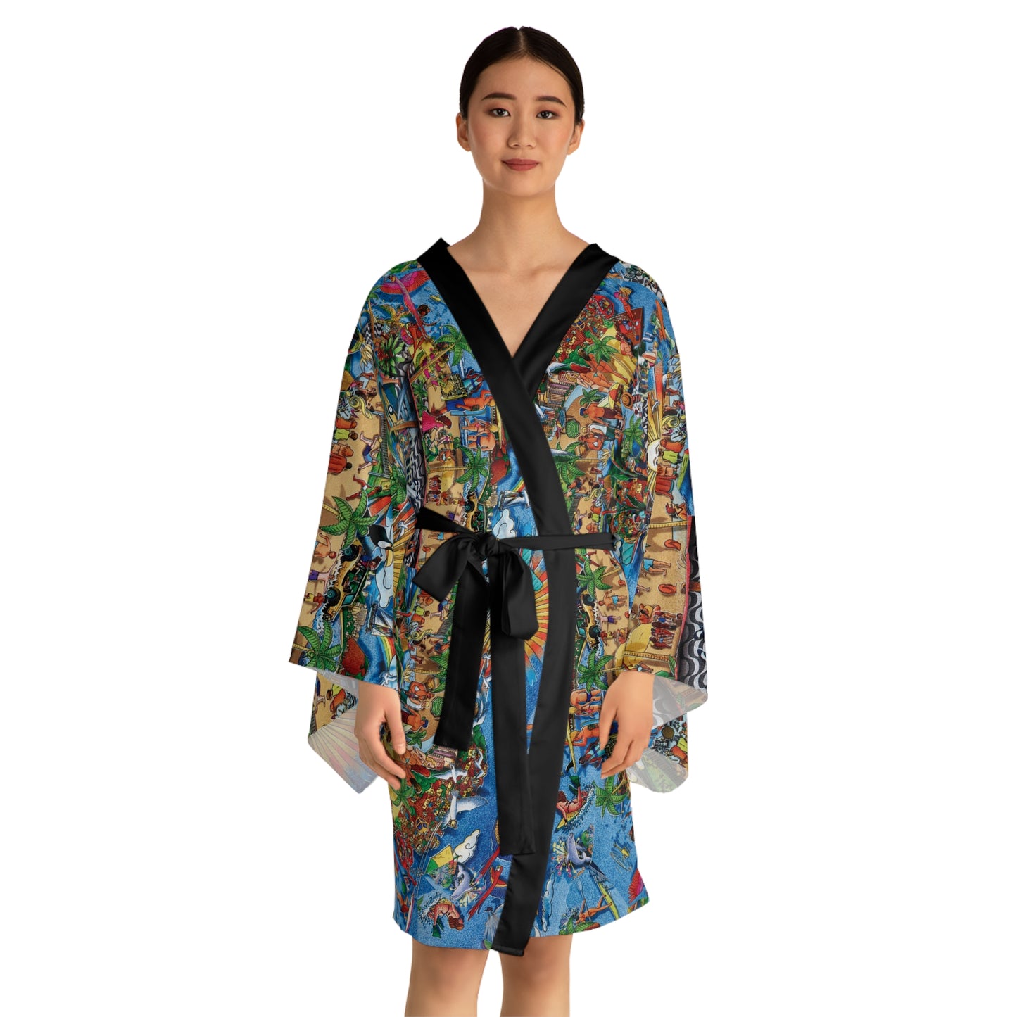 Florida Collage Artwork Floral Kimono Robe — Boho Lounge Cover-Up