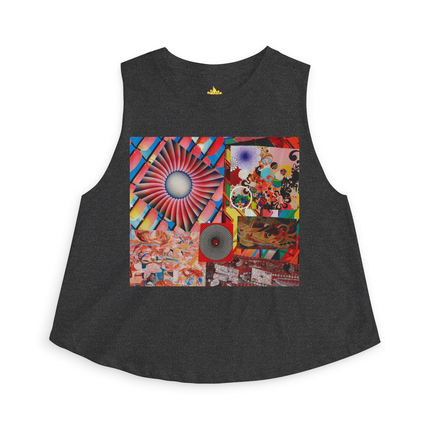 Tempest Psychedelic Collage Crop Top — Retro Sunburst Graphic Women's Tank