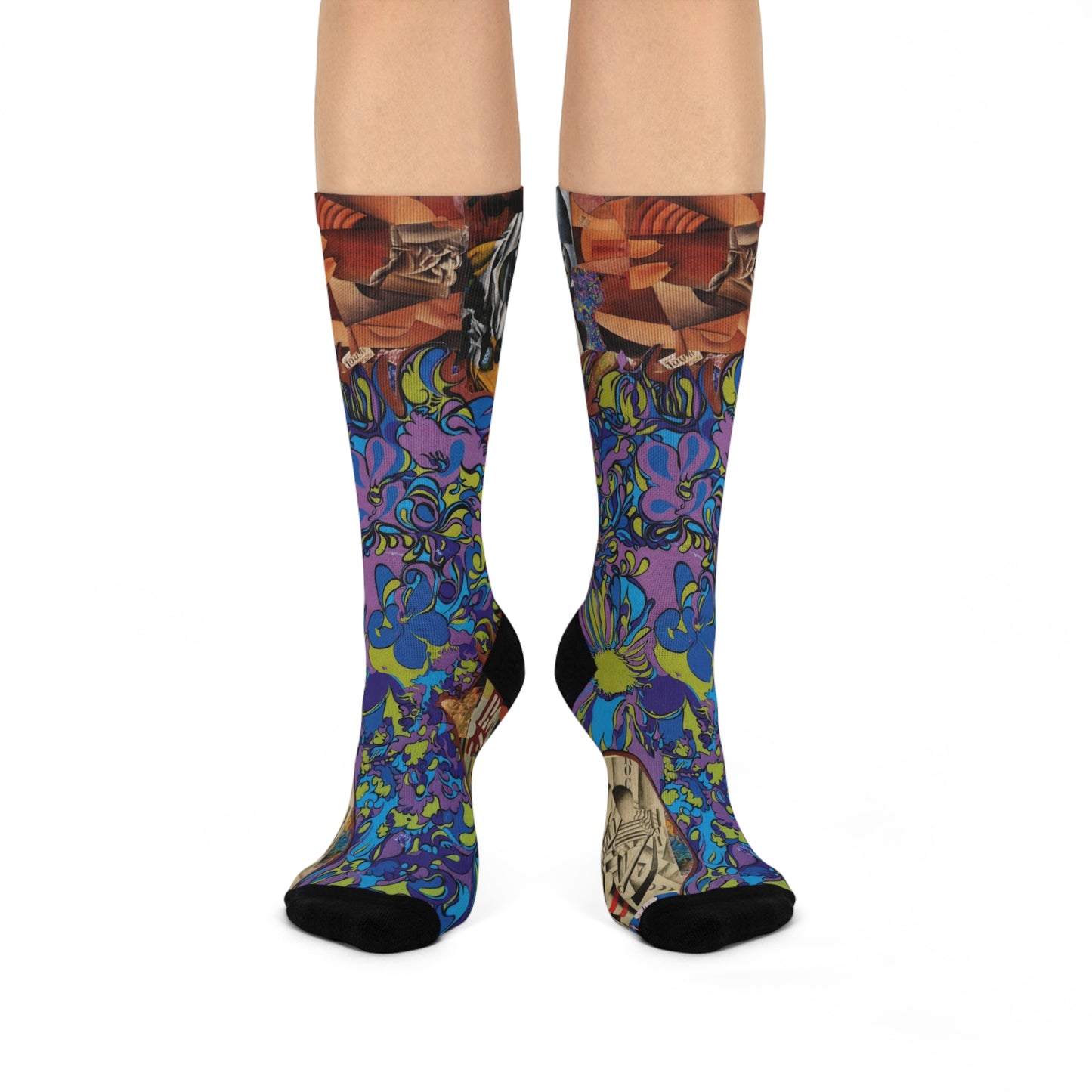 Purple Majesty Colorful Collage Crew Socks — Vibrant Abstract Art Cushion Socks