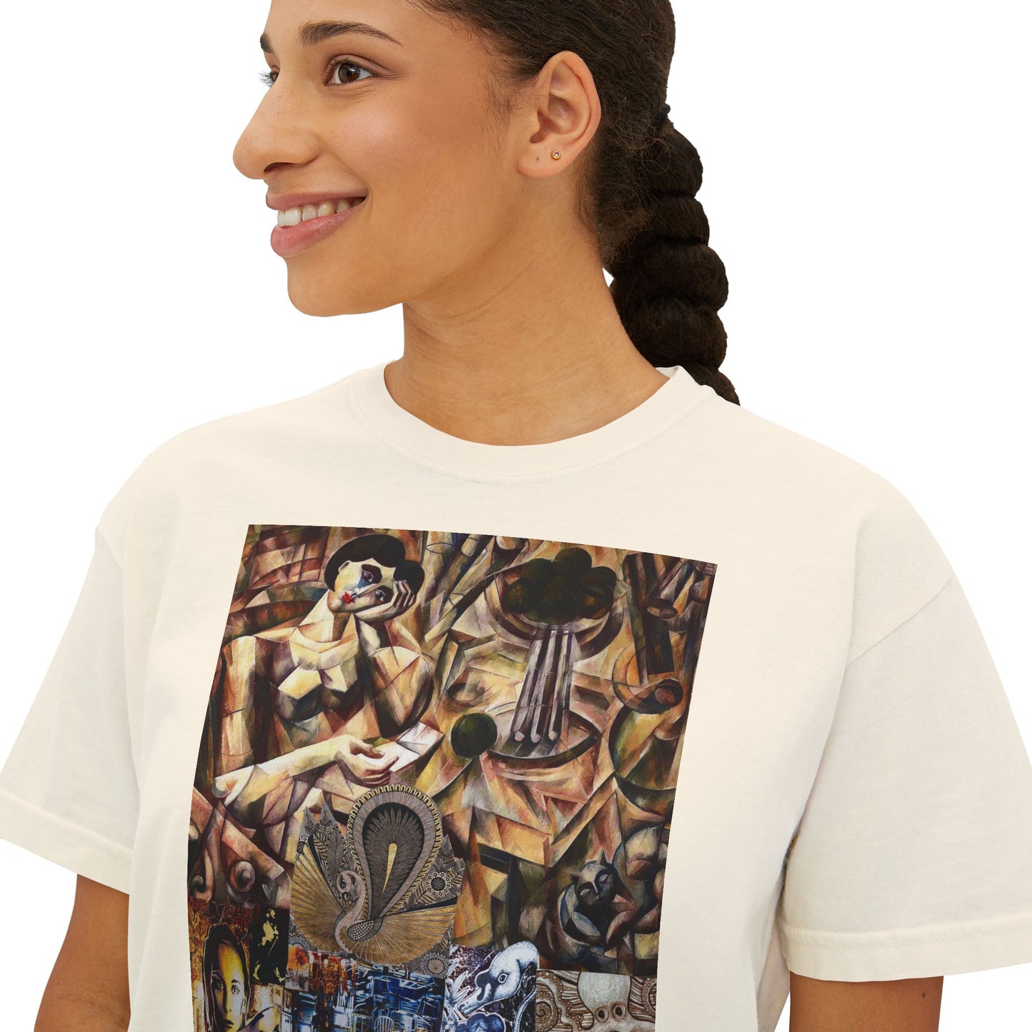 Margo Women’s Boxy Tee — Abstract Collage Art Square Print
