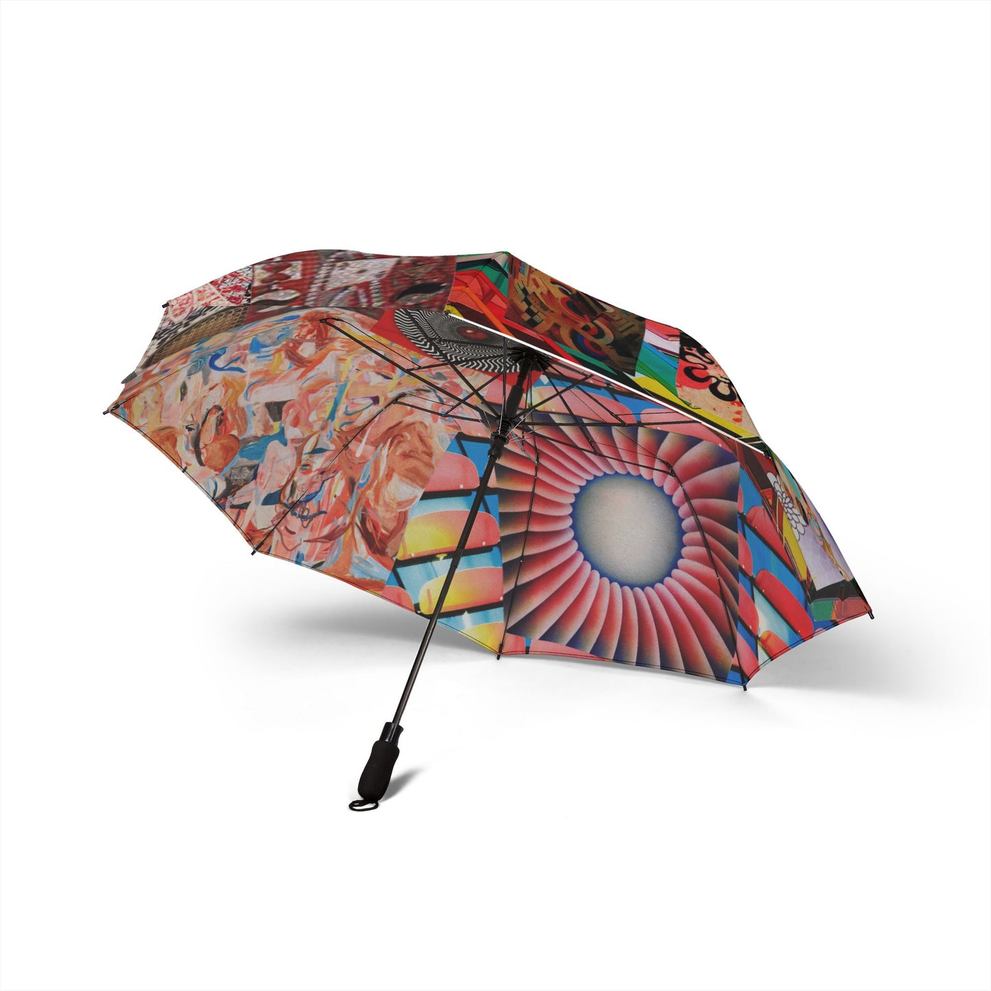 Tempest Collage Artwork Foldable Art Print Umbrella — Colorful Abstract Collage Design, Semi-Automatic Compact Travel Umbrella