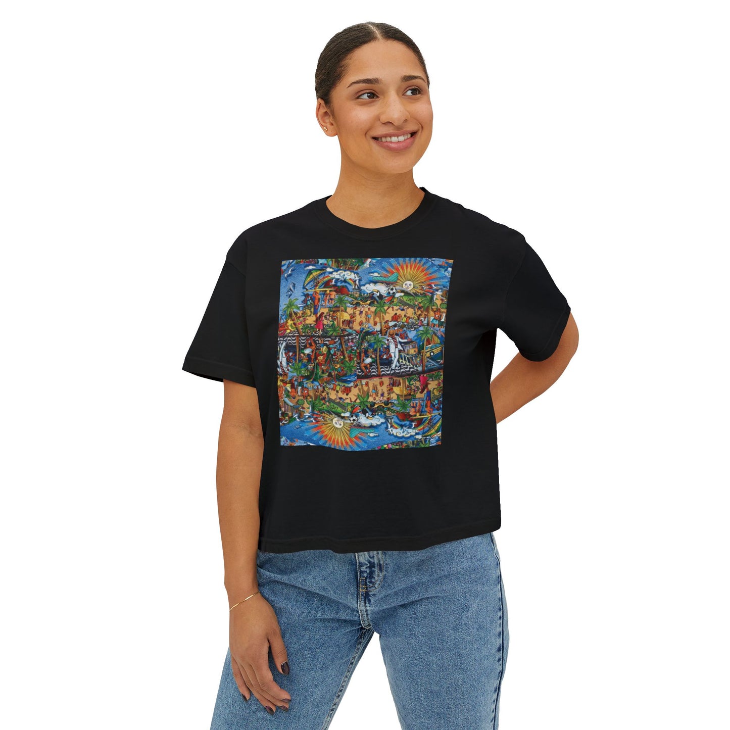 Florida Collage Artwork Women’s Boxy Tee — Abstract Collage Art Square Print