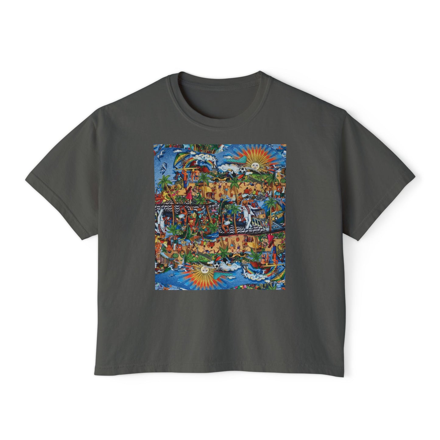 Florida Collage Artwork Women’s Boxy Tee — Abstract Collage Art Square Print